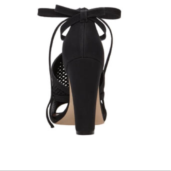 Black Lace Up Block Heel Peep Toe Sandal - Picture 5 of 5